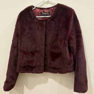 J. Crew Deep Burgundy Faux Fur Lady Jacket